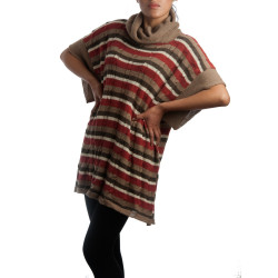 Autumn-striped poncho - 100% alpaca fiber