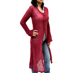 "Diamonds" Long open-knit Cardigan - Alpaca Wool