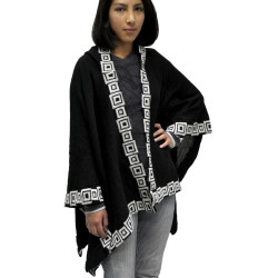 Poncho Ruana with Hood "Fansy Squares" - Alpaca Wool 