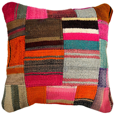 Rustic woven patchwork cushion